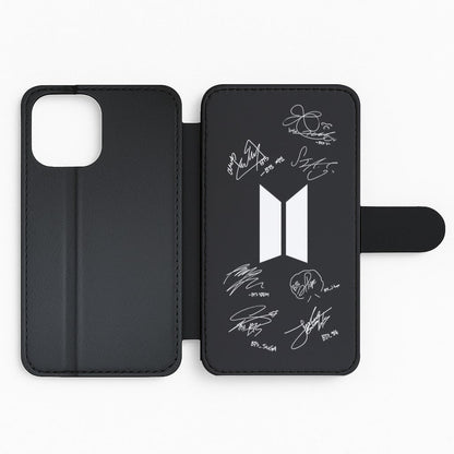 Black K-Pop Band Logo and Signatures Flip Wallet Phone Case