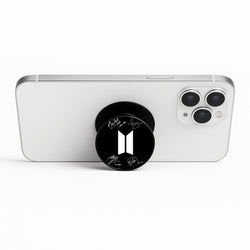Black K-Pop Band Logo and Signatures Phone Stand
