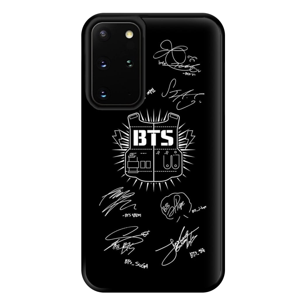 Black K-Pop Band Army Logo and Signatures Phone Case for Galaxy S20 Plus