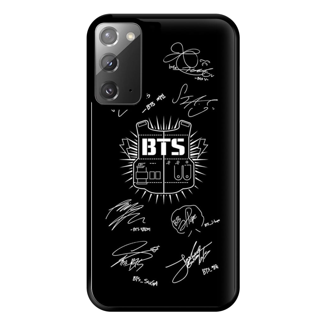 Black K-Pop Band Army Logo and Signatures Phone Case for Galaxy Note 20 Ultra