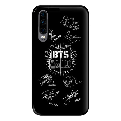 Black K-Pop Band Army Logo and Signatures Phone Case for Huawei P30