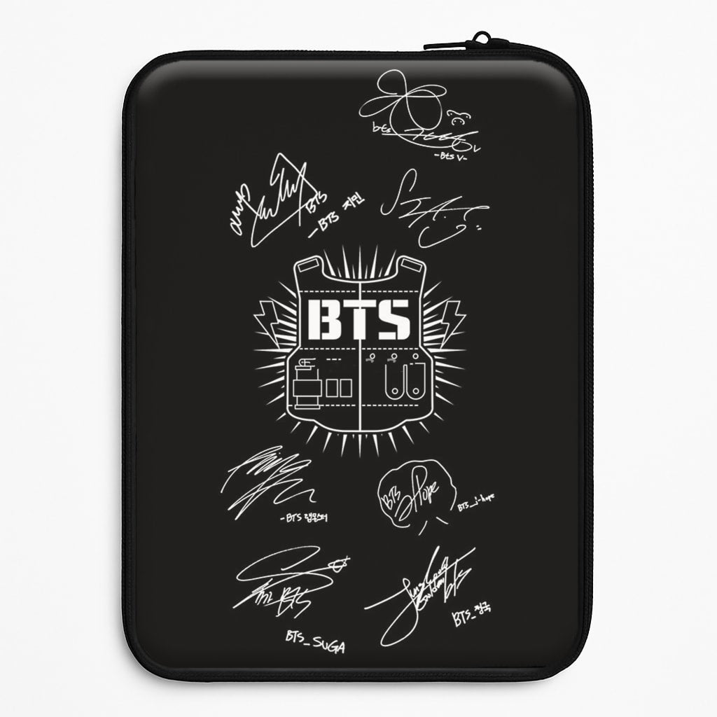 Black K-Pop Band Army Logo and Signatures Laptop Sleeve