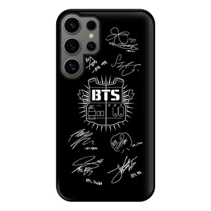 Black K-Pop Band Army Logo and Signatures Phone Case for Galaxy S24 Ultra