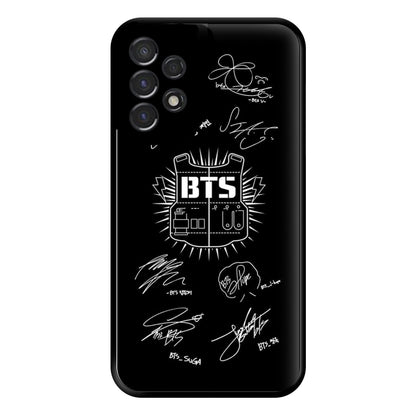 Black K-Pop Band Army Logo and Signatures Phone Case for Galaxy A53