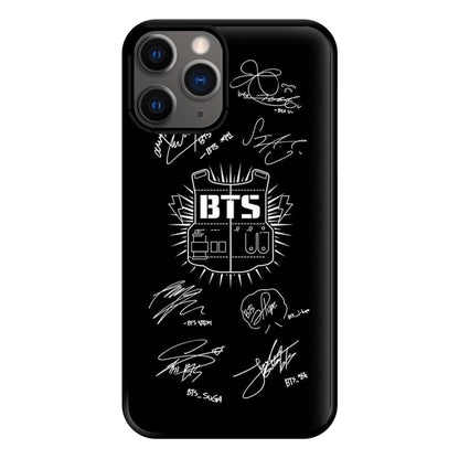 Black K-Pop Band Army Logo and Signatures Phone Case for iPhone 12 Pro Max