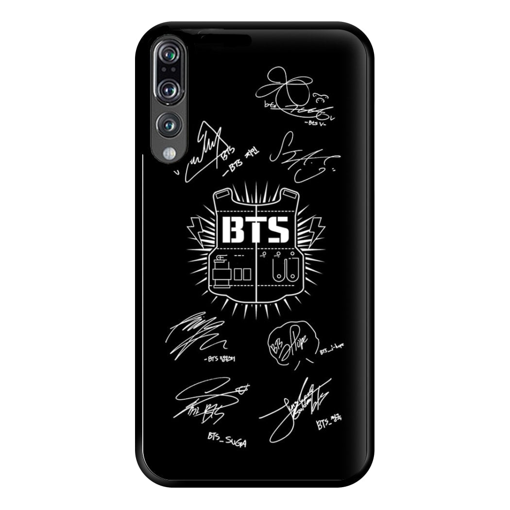 Black K-Pop Band Army Logo and Signatures Phone Case for Huawei P20 Pro