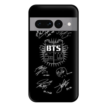 Black K-Pop Band Army Logo and Signatures Phone Case for Google Pixel 7 Pro