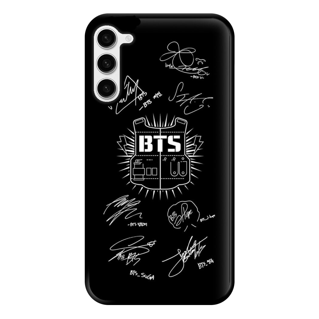 Black K-Pop Band Army Logo and Signatures Phone Case for Galaxy S23 Plus