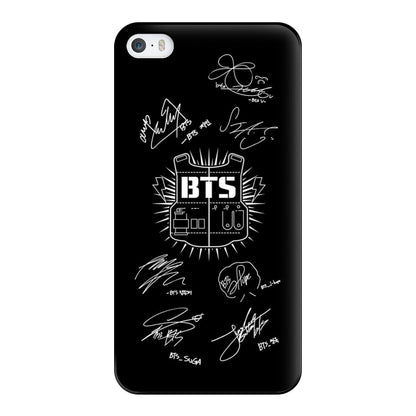 Black K-Pop Band Army Logo and Signatures Phone Case for iPhone 5 / 5s / SE 2016