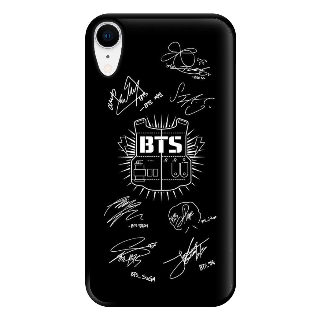 Black K-Pop Band Army Logo and Signatures Phone Case for iPhone XR