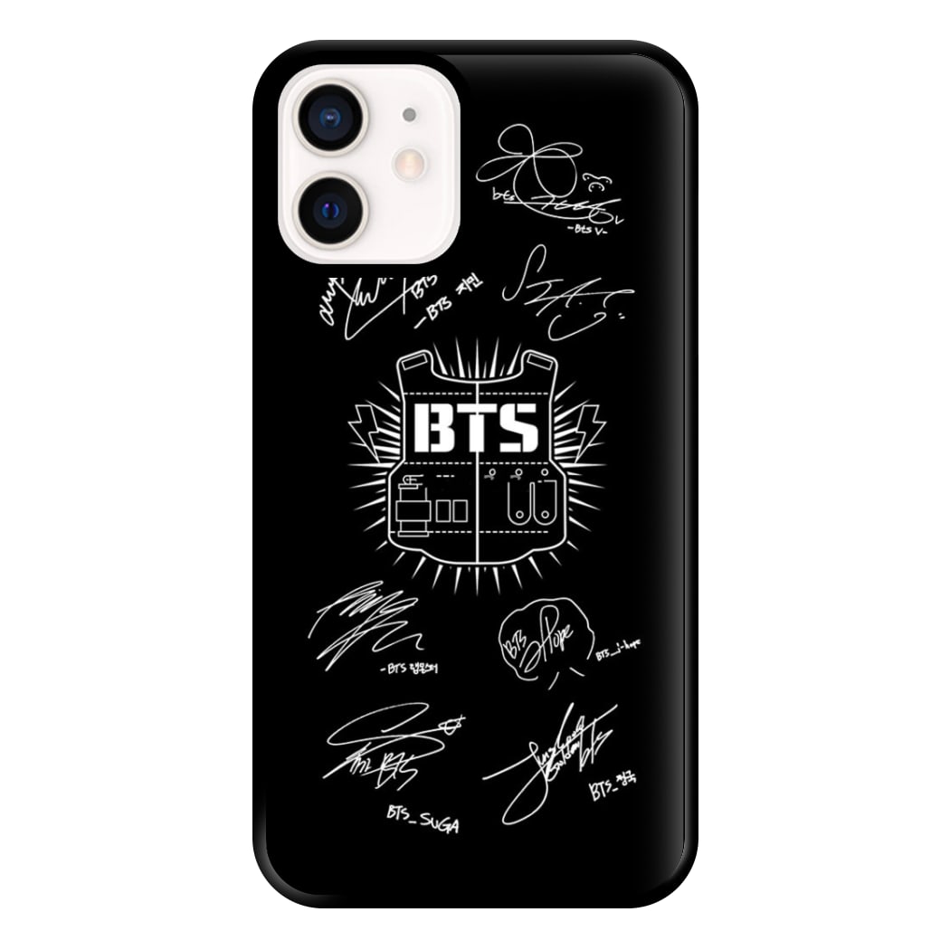 Black K-Pop Band Army Logo and Signatures Phone Case for iPhone 12 Mini