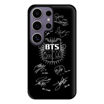 Black K-Pop Band Army Logo and Signatures Phone Case for Galaxy S25 Ultra