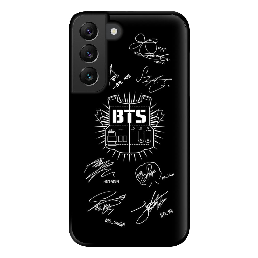 Black K-Pop Band Army Logo and Signatures Phone Case for Galaxy S22 Plus