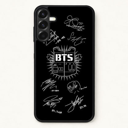 Black K-Pop Band Army Logo and Signatures Phone Case for Galaxy A17