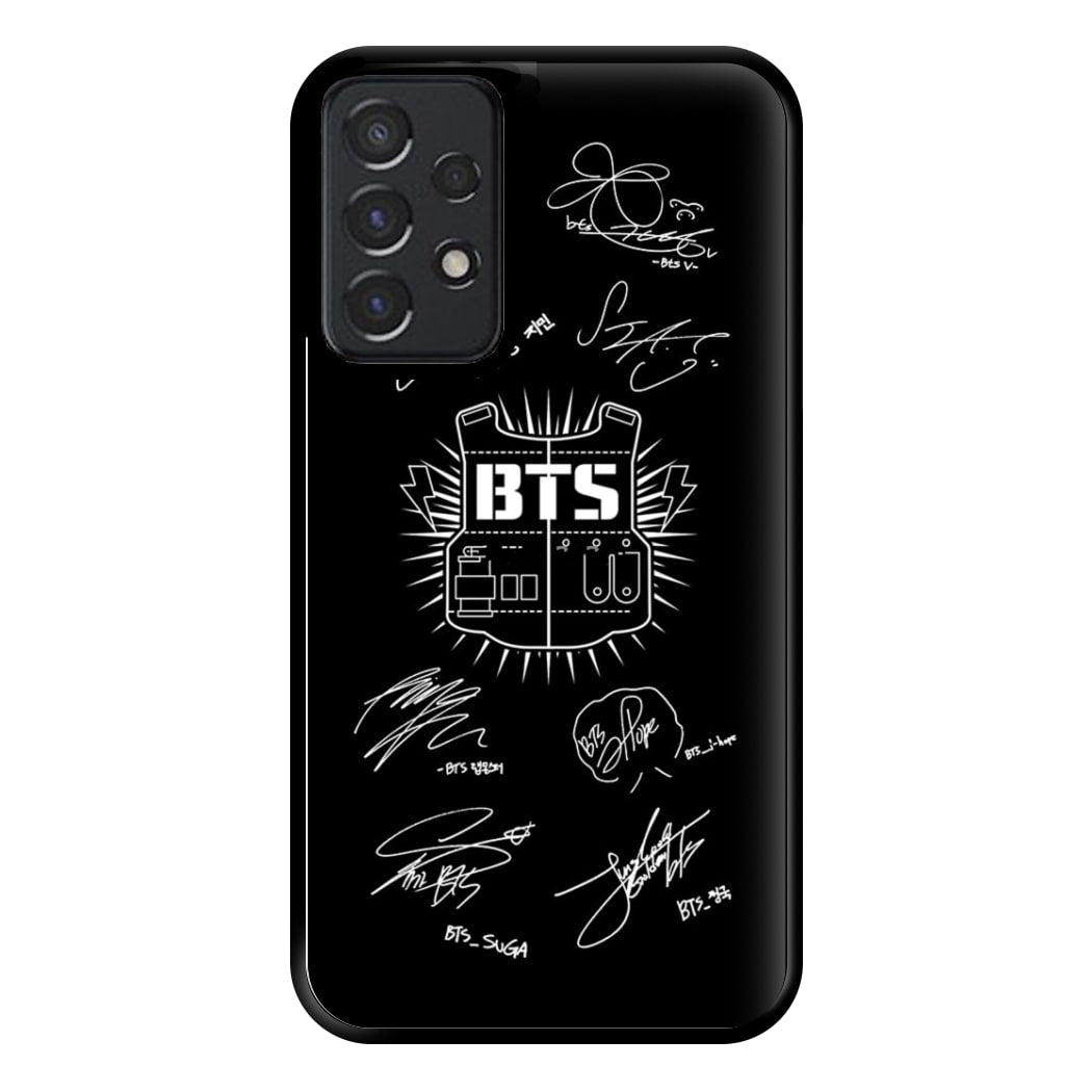 Black K-Pop Band Army Logo and Signatures Phone Case for Galaxy A52 / A52s