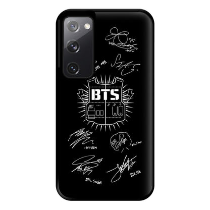 Black K-Pop Band Army Logo and Signatures Phone Case for Galaxy S20FE