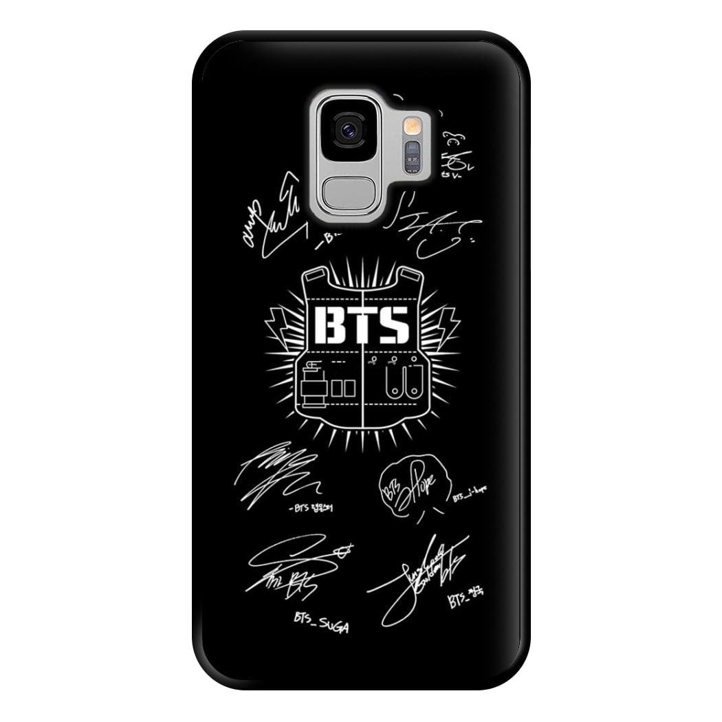 Black K-Pop Band Army Logo and Signatures Phone Case for Galaxy S9 Plus