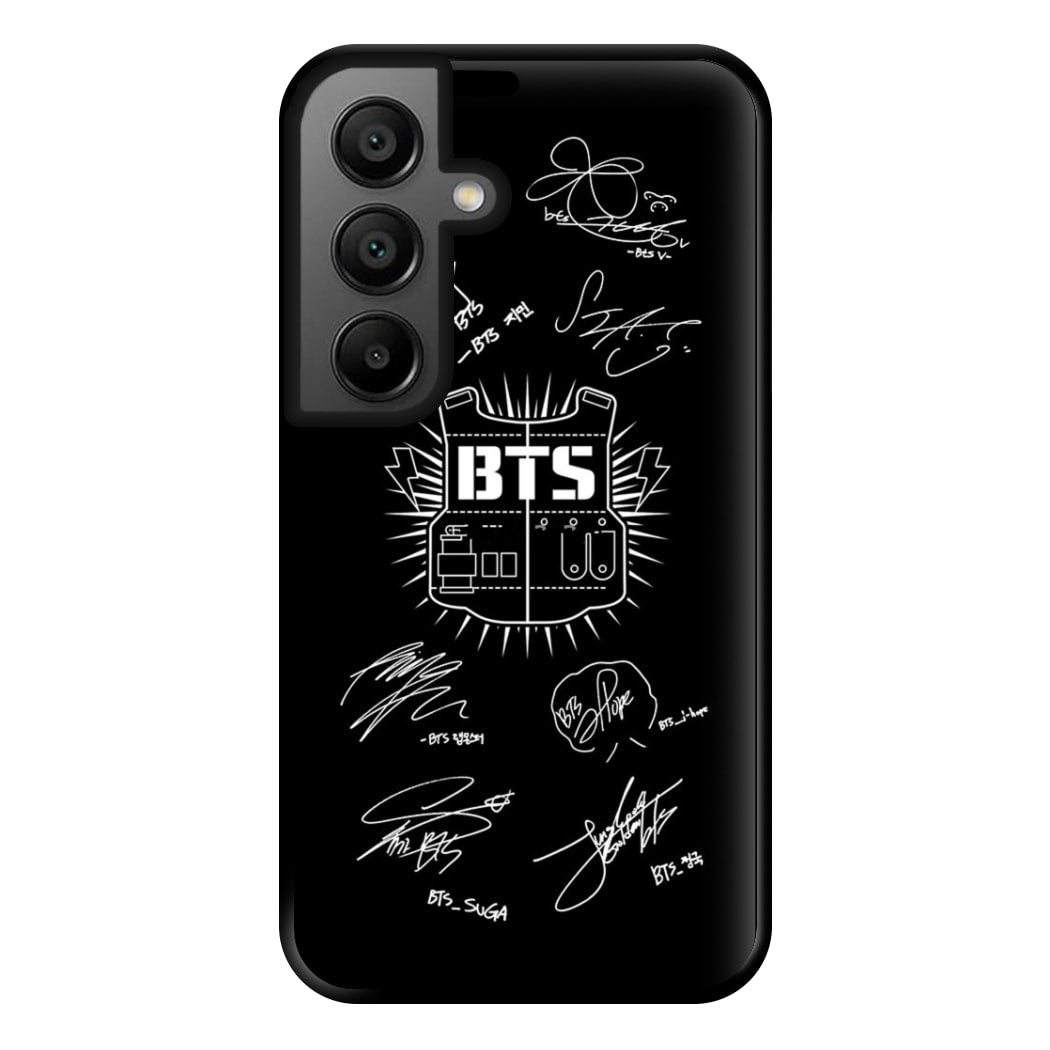 Black K-Pop Band Army Logo and Signatures Phone Case for Google Pixel 8