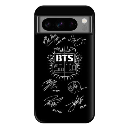 Black K-Pop Band Army Logo and Signatures Phone Case for Google Pixel 8 Pro