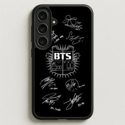 Black K-Pop Band Army Logo and Signatures Phone Case for Galaxy S25FE