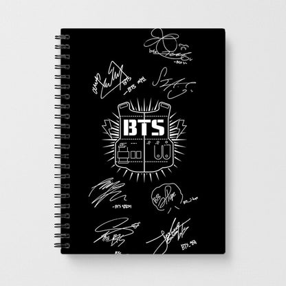 Black BTS Army Logo and Signatures Notebook - Fun Cases