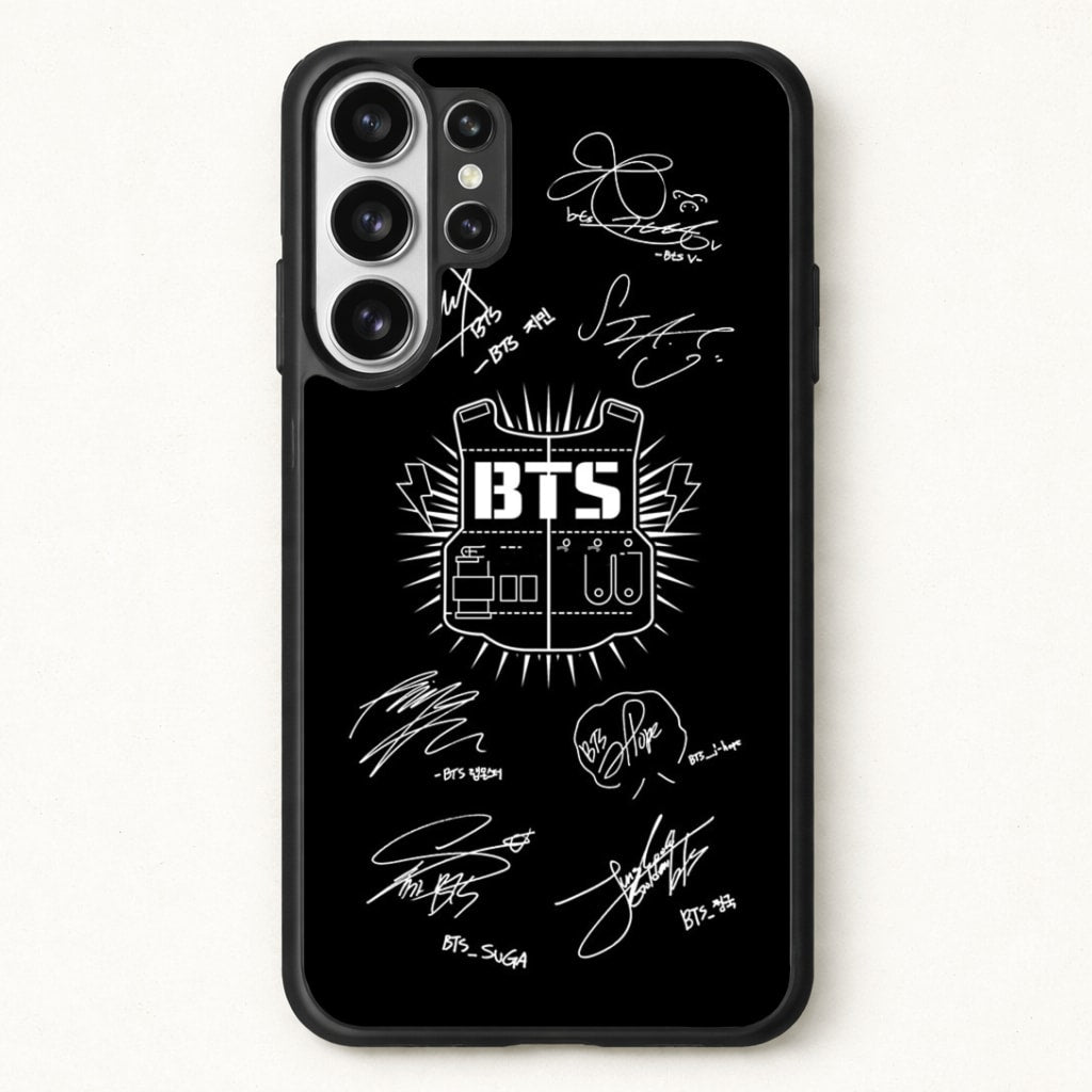 Black K-Pop Band Army Logo and Signatures Phone Case for Galaxy S26 Ultra