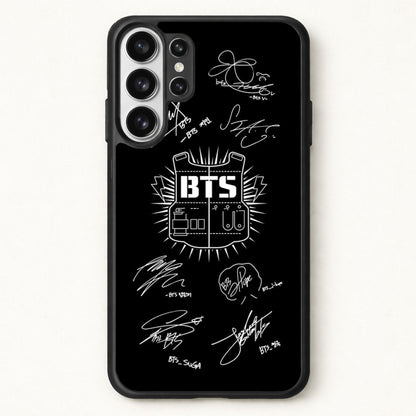 Black K-Pop Band Army Logo and Signatures Phone Case for Galaxy S26 Ultra