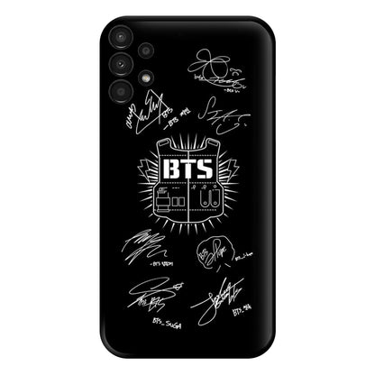 Black K-Pop Band Army Logo and Signatures Phone Case for Galaxy A13