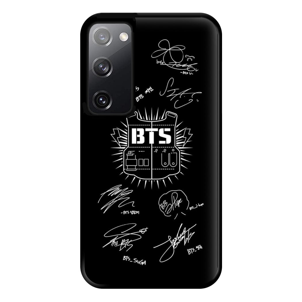 Black K-Pop Band Army Logo and Signatures Phone Case for Galaxy S20