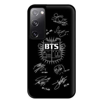 Black K-Pop Band Army Logo and Signatures Phone Case for Galaxy S20