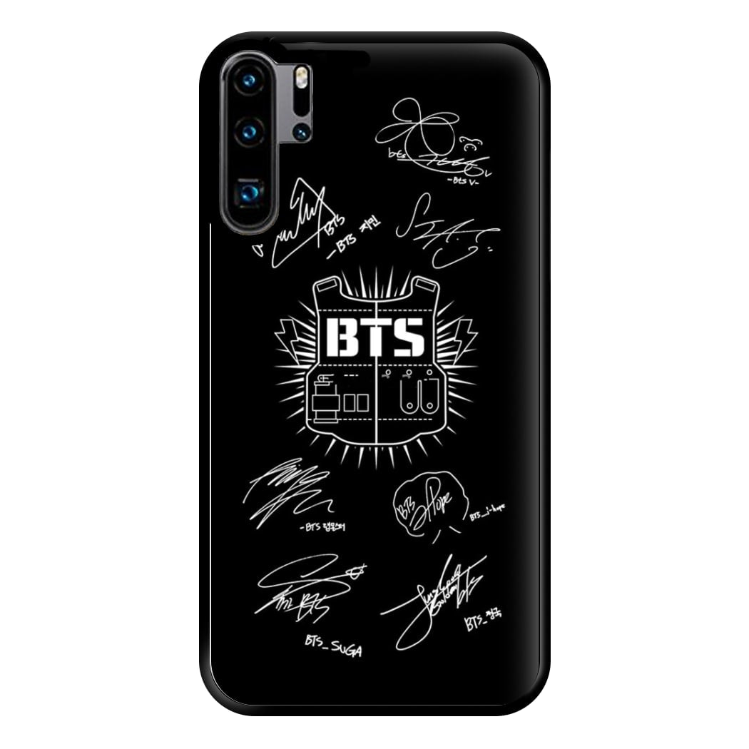 Black K-Pop Band Army Logo and Signatures Phone Case for Huawei P30 Pro