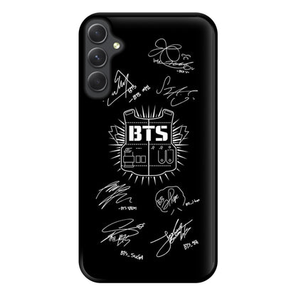 Black K-Pop Band Army Logo and Signatures Phone Case for Galaxy A34