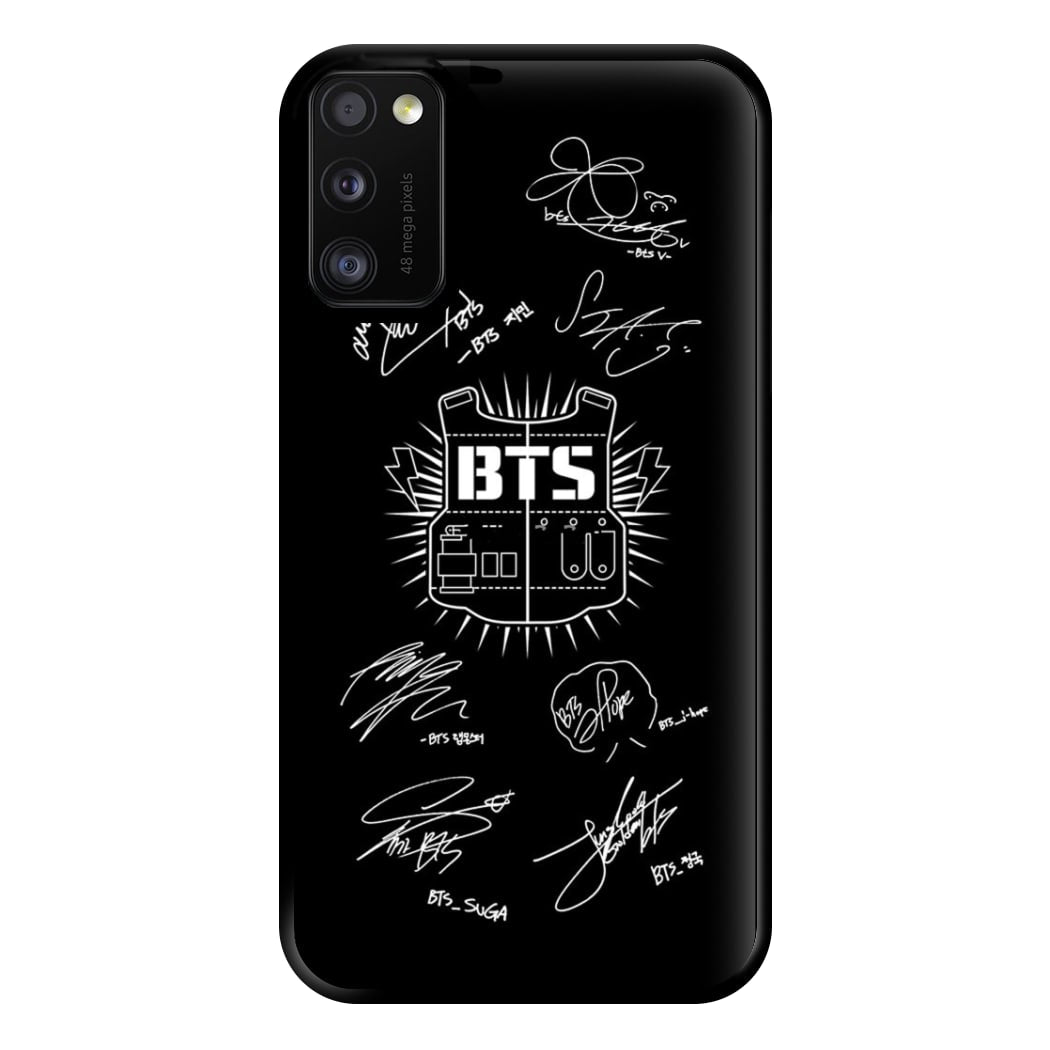 Black K-Pop Band Army Logo and Signatures Phone Case for Galaxy A41