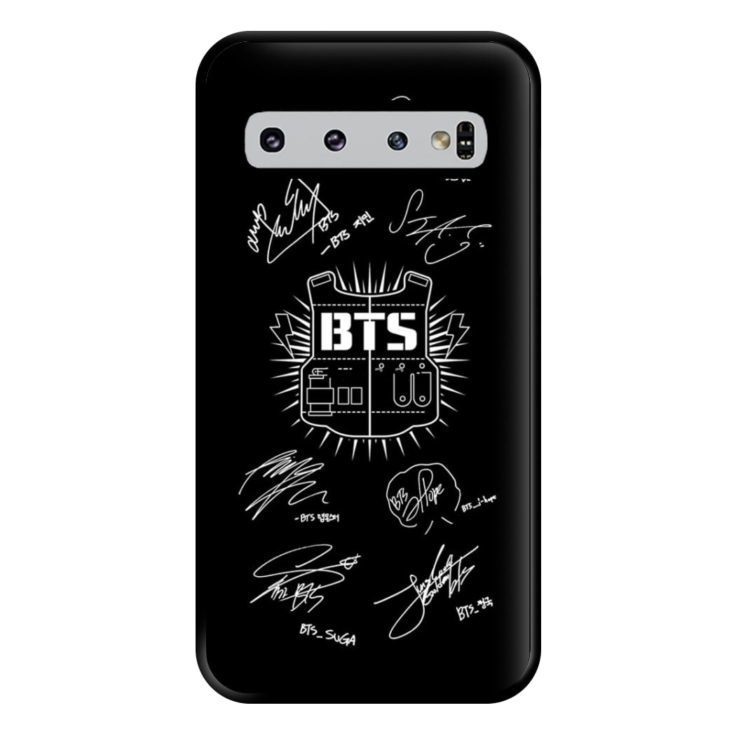 Black K-Pop Band Army Logo and Signatures Phone Case for Galaxy S10 Plus