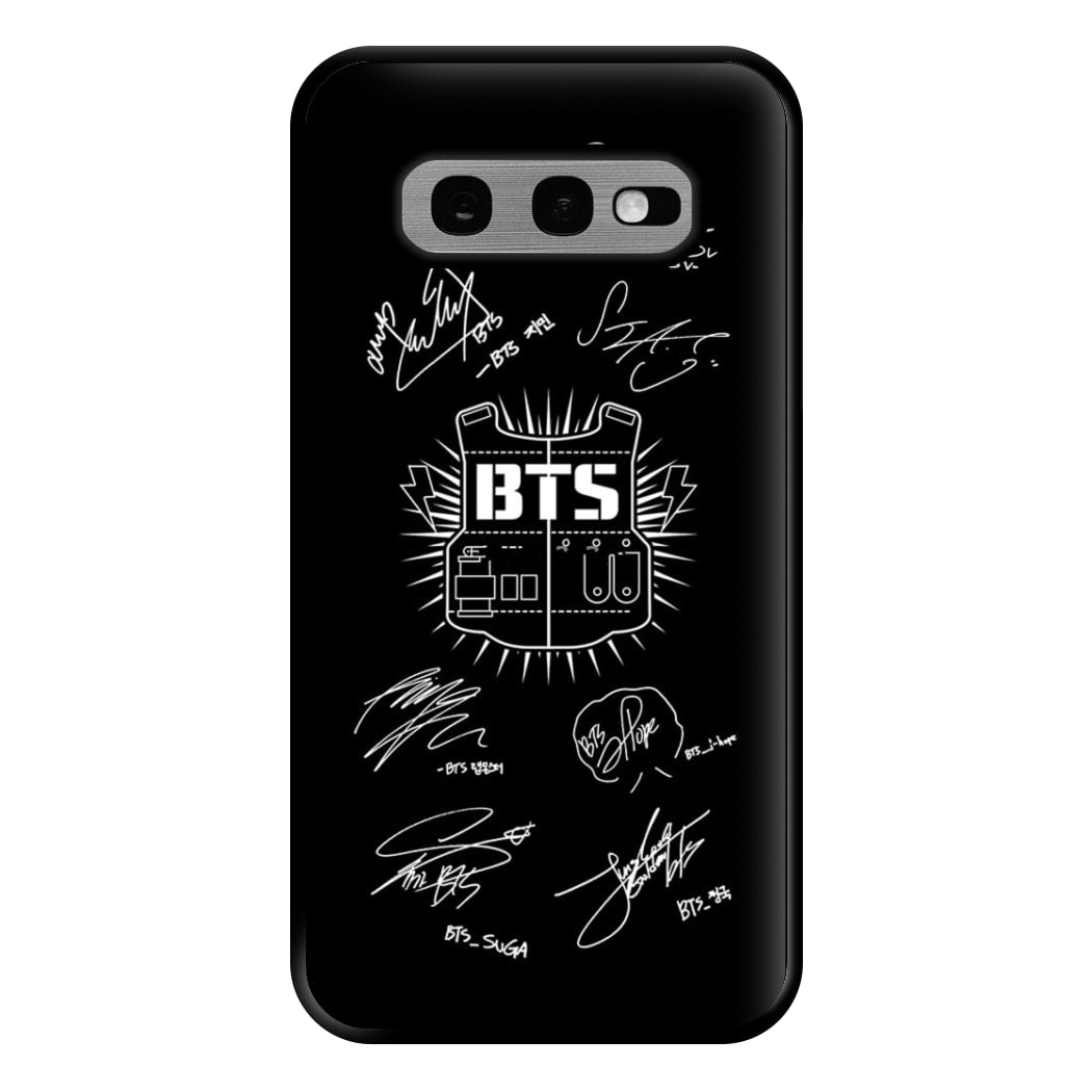 Black K-Pop Band Army Logo and Signatures Phone Case for Galaxy S10e