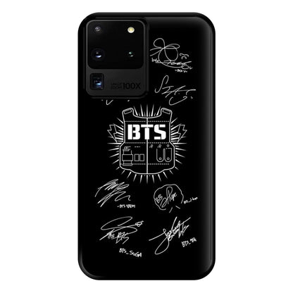 Black K-Pop Band Army Logo and Signatures Phone Case for Galaxy S20 Ultra