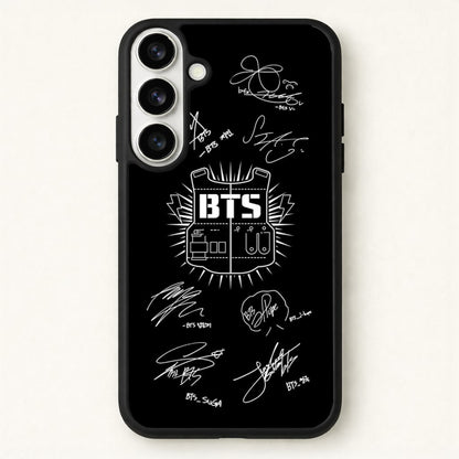 Black K-Pop Band Army Logo and Signatures Phone Case for Galaxy S26