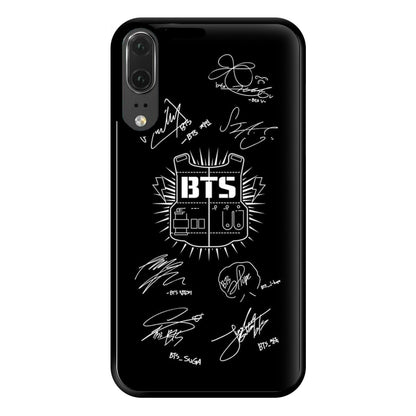 Black K-Pop Band Army Logo and Signatures Phone Case for Huawei P20