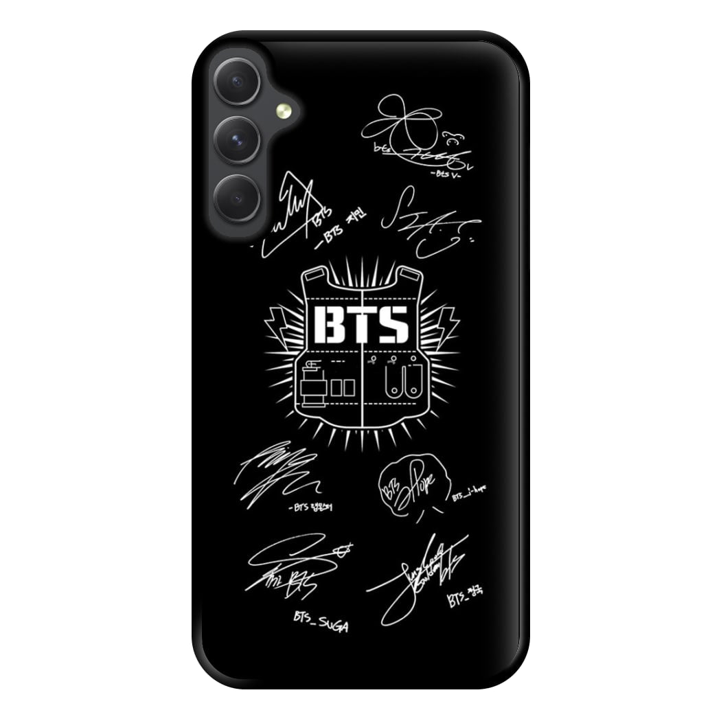 Black K-Pop Band Army Logo and Signatures Phone Case for Galaxy A14