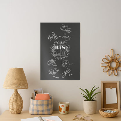 Black K-Pop Band Army Logo and Signatures Art Print