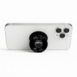Black K-Pop Band Army Logo and Signatures Phone Stand