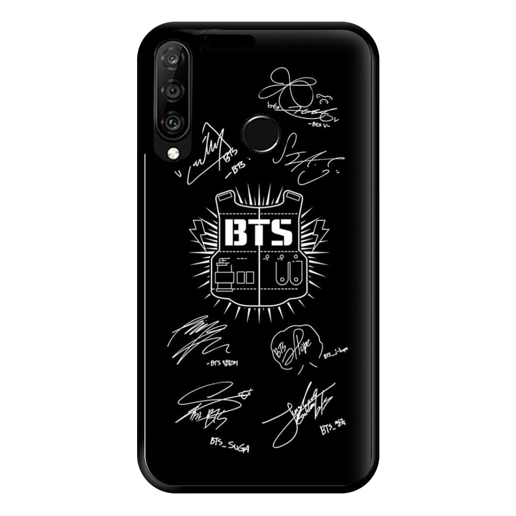 Black K-Pop Band Army Logo and Signatures Phone Case for Huawei P30 Lite