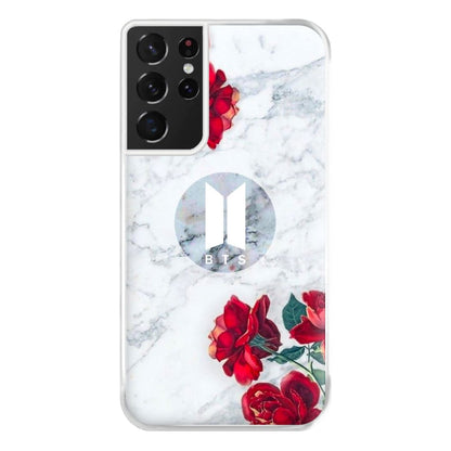 K-Pop Band Logo Marble Roses Phone Case for Galaxy S21 Ultra