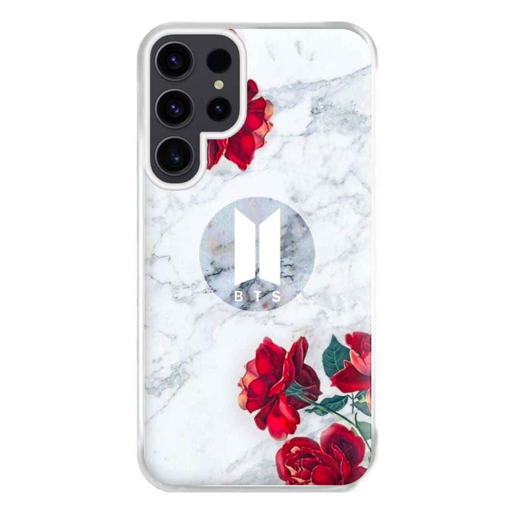 K-Pop Band Logo Marble Roses Phone Case for Galaxy S23 Ultra