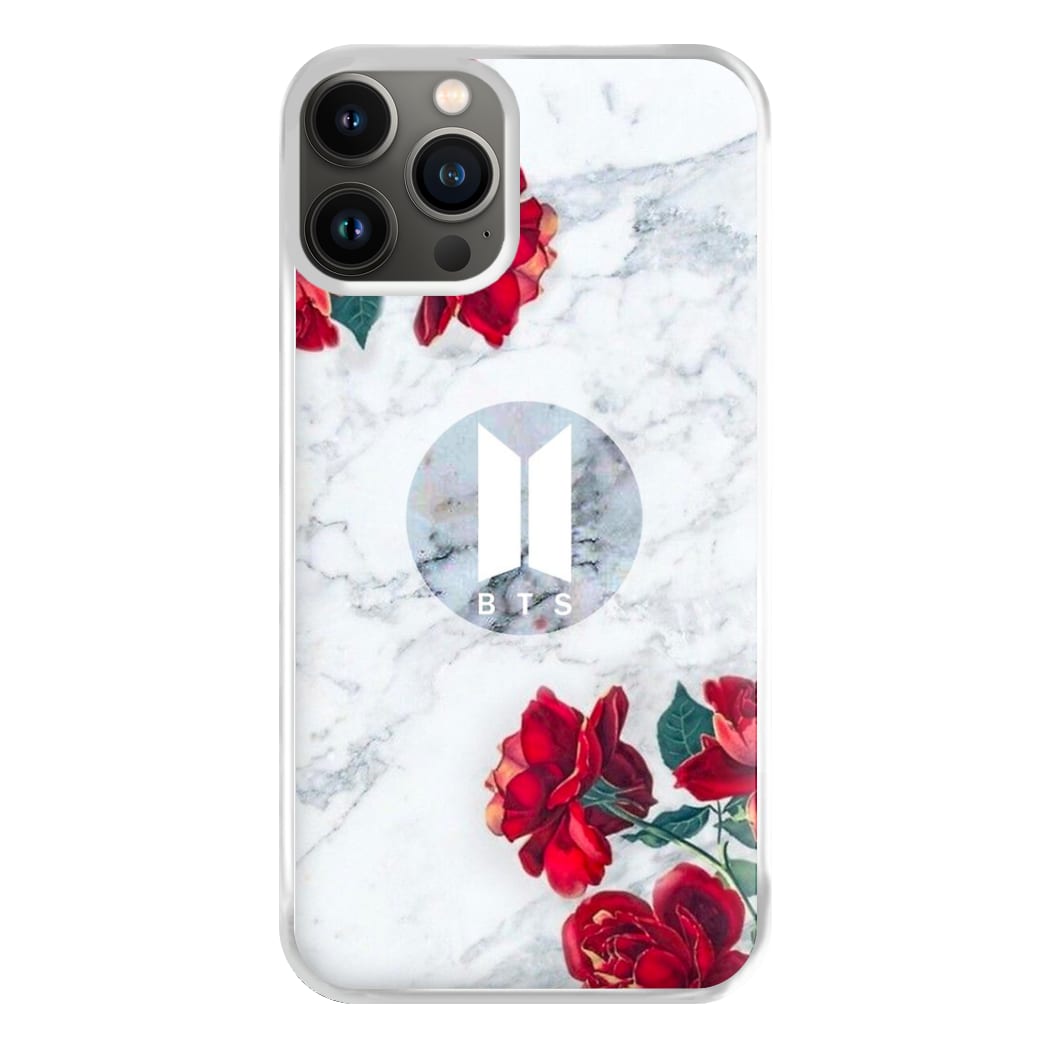 K-Pop Band Logo Marble Roses Phone Case for iPhone 13 Pro Max