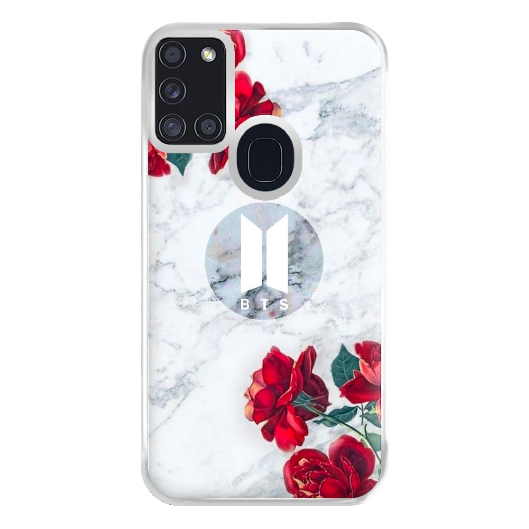 K-Pop Band Logo Marble Roses Phone Case for Galaxy A21s