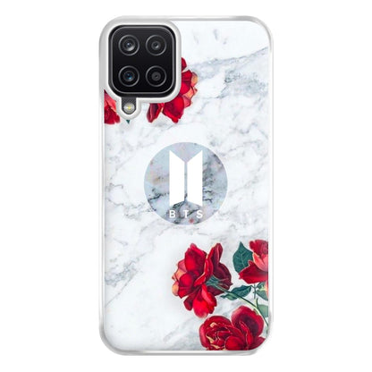 K-Pop Band Logo Marble Roses Phone Case for Galaxy A12