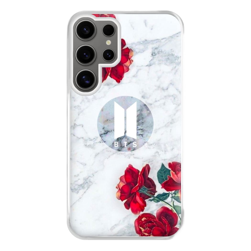 K-Pop Band Logo Marble Roses Phone Case for Galaxy S24 Ultra