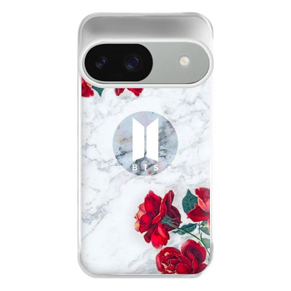 K-Pop Band Logo Marble Roses Phone Case for Google Pixel 9 / 9 Pro