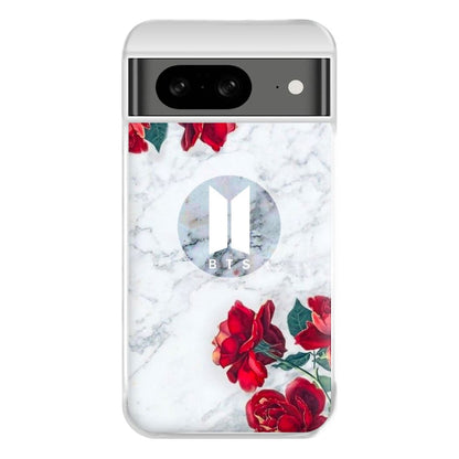 K-Pop Band Logo Marble Roses Phone Case for Google Pixel 8